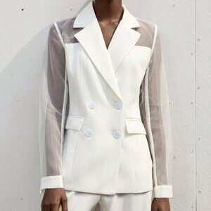 White Elegant Chic Women's Double-Breasted Suit Jacket